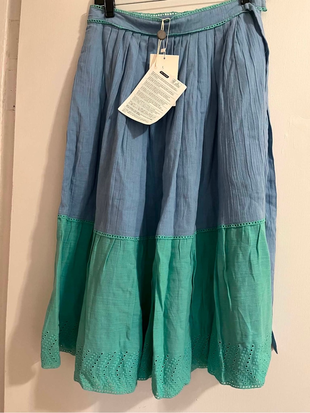 Antik Batik Blue and Teal Tiered Cotton A-Line Skirt